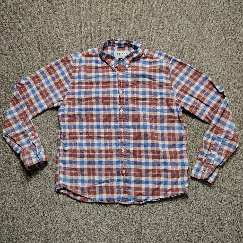 LISBOA Shirt Men XL Check Pattern Flannel Button Up Long Sleeve Cotton Classic